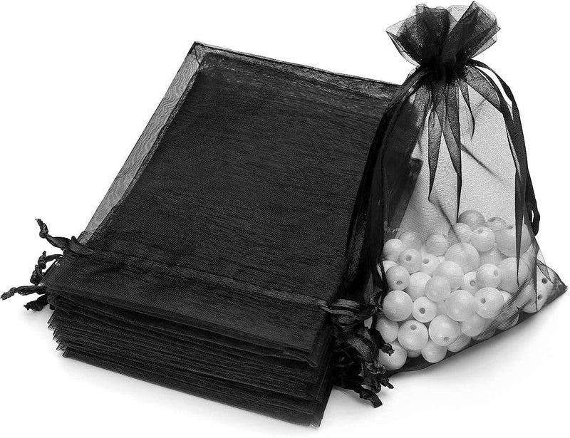 Akstore 100PCS 4x6inch (10x15cm) Drawstring Organza Jewelry Favor Pouches Wedding Party Festival Gift Bags Candy Bags (Black) - Image 1